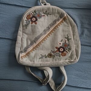 Free People Embroidered Backpack in Green and Brown